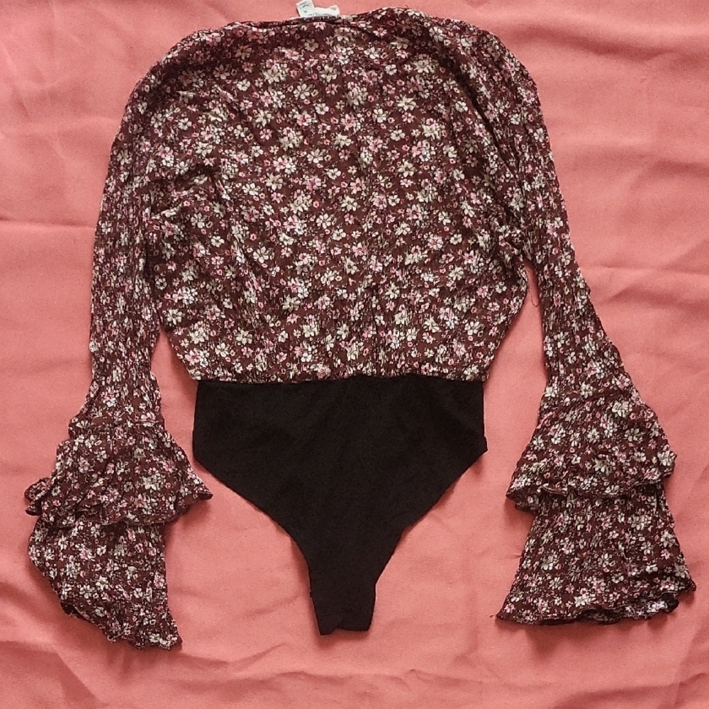 Peach Love California Floral Burgundy Bodysuit - Picture 4 of 4